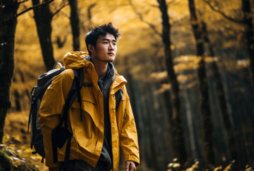 Hiker in the middle of the forest.