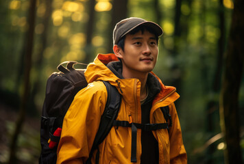 Hiker in the middle of the forest.