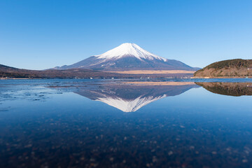 Fuji mountain reflection at Lake Yamanakako in winter, Japan
