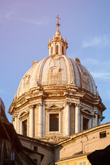 Dome of Saint Andrew of the Valley at sunset, Rome