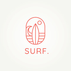 surf club minimalist line art logo template vector illustration design. simple modern surfer, water sport, surfboard logo concept