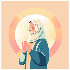hijab muslim praying with light