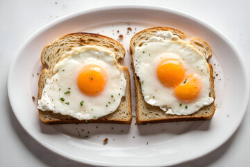 fried egg on toast in a white plate