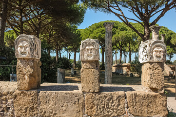 Roman theatrical masks in Ostia Antica Port