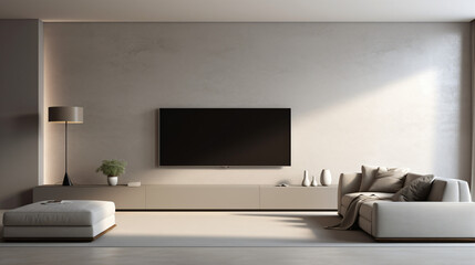 3D rendering of modern living room with sofa and TV