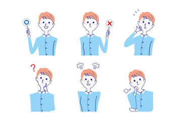 ショートカット女性のバストアップポーズセット-2