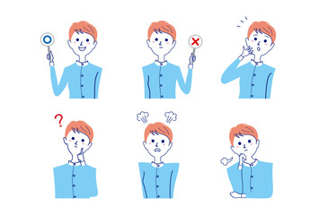 ショートカット女性のバストアップポーズセット-2