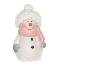 Happy Snowman, Christmas winter background with snowman. Merry Christmas and Happy New Year greeting card with copy space