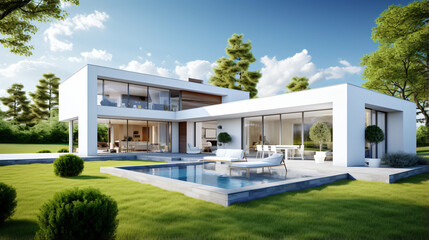 3d rendering of white modern house