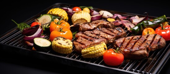Grilling with meat and veggies With copyspace for text