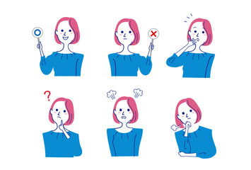 ショートカットボブの女性2バストアップポーズセット-2