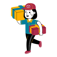 young woman courier vector illustration