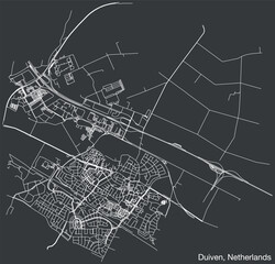 Detailed hand-drawn navigational urban street roads map of the Dutch city of DUIVEN, NETHERLANDS with solid road lines and name tag on vintage background