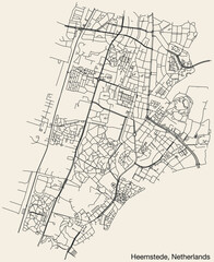 Fototapeta na wymiar Detailed hand-drawn navigational urban street roads map of the Dutch city of HEEMSTEDE, NETHERLANDS with solid road lines and name tag on vintage background