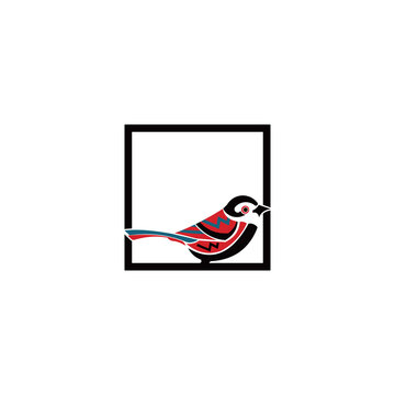 Simple sparrow design in box lines. vector logo