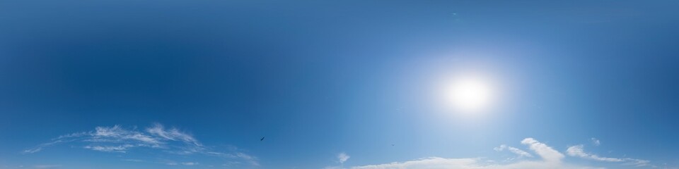Blue summer sky panorama with light Cumulus clouds. Hdr seamless spherical 360 panorama. Sky dome...