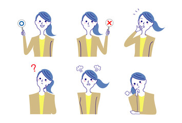 ポニーテールのメガネ女性バストアップポーズセット-2