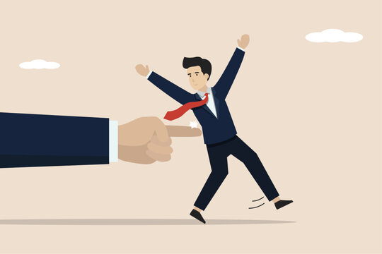 Nudge theory in business, guidance to make decisions or improve behavior, effective way for personal improvement concept, boss nudging employee entrepreneur. Illustration of a successful businessman.