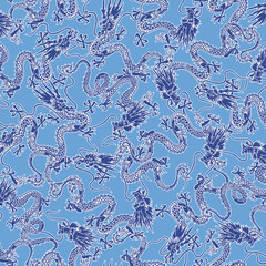 Seamless pattern with classic Japanese dragons,