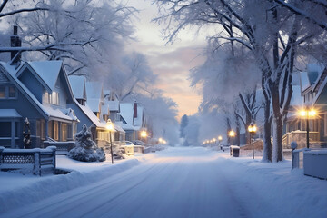 house in the snow, Winter's Blanket: Enchanting Snowy Landscapes Transforming Ordinary Streets and Cozy Homes into a White Christmas Wonderland.