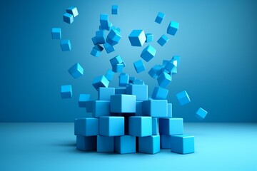 3D rendering of dropping percentage cubes over blue backdrop. Ideal for advertising. Generative AI