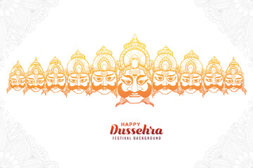 Happy dussehra celebration angry ravan with ten heads sketch design