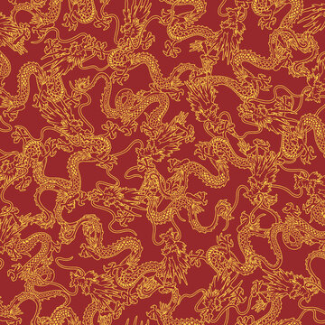 Seamless pattern with classic Japanese dragons,