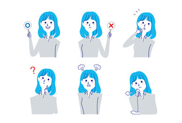 ボブヘアの女性バストアップポーズセット-2