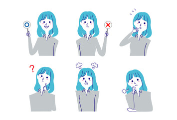 ボブヘアの女性バストアップポーズセット-2
