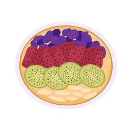 Banana smoothies with kiwi, blueberry, strawberry topping 