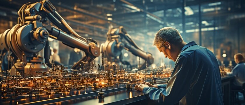 Future factories with mechanised industries will combine human and robot labour..