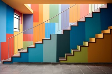 Colorful staircase against wall in a room. Generative AI