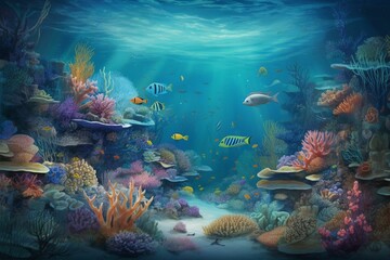 Fototapeta na wymiar Wallpaper image with an oceanic theme showcasing the underwater world. Proportions are 3:2. Generative AI