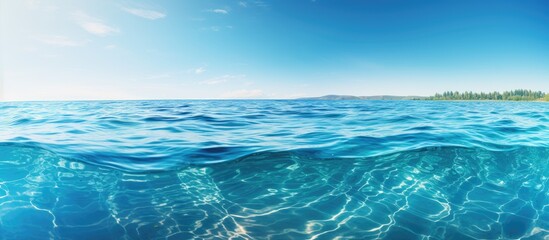 Tranquil ocean with gentle ripples and clear sky With copyspace for text