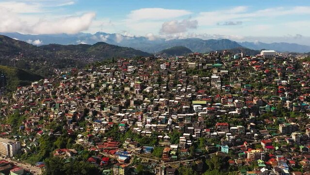Top view of Baguio City with colorful houses in a mountainous province. Philippines, Luzon.