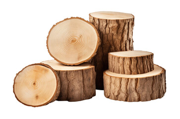 Cutted tree trunks isolated on transparent background