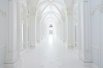 Indoor hallway in white. Generative AI
