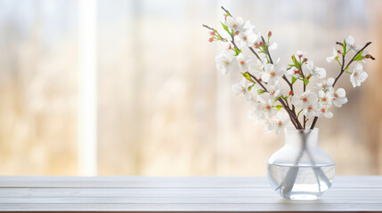 Glass vase with branches of winter cherry