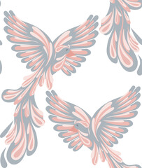 Seamless vector pattern with delicate fantasy birds. Ornithological texture in pastel colors on a white background. Tender background