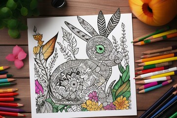 Easter bunny coloring page. Generative AI