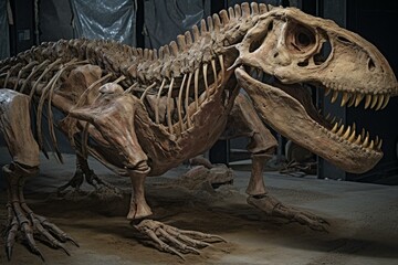 Fototapeta na wymiar T. rex fossil discovered through archeological work. Generative AI