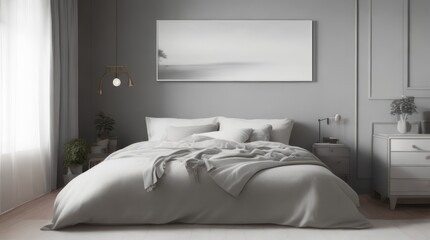 Realistic photo mockup, bed room pastel gray color, vintage uropeon style. 8k, 450dpi, beautiful detailed, best solution, clean and clear