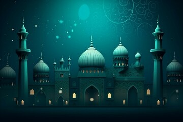 Muslim holiday design with Ramadan, Eid Mubarak, and religious background. Generative AI