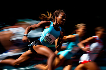 sports portrait of a runner at the finish of the competition - obrazy, fototapety, plakaty
