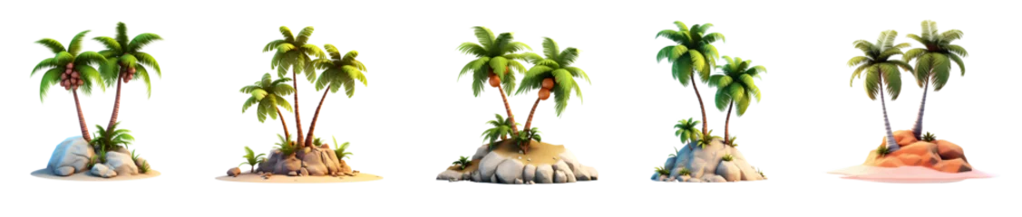 Foto op Plexiglas Set of tropical island with palm trees, isolated on white and transparent background, ai generate © Black Pig
