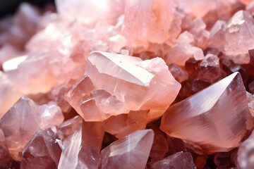 Himalayan pink salt crystals close-up background
