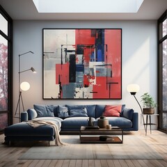 Abstract wall painting with different colors of stripes on the background