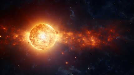 Fototapeta na wymiar Panoramic view of the Sun, star, and galaxy.