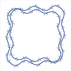 Barbed wire fence border frame illustration. Sharp thorns of barbwire barrier zone. Protection and security concept. Vector illustration.