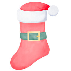 red christmas sock with red hat and green belt